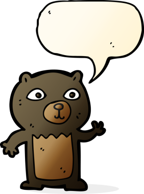 Bir insan tarafından çizilmiş konuşma balonlu siyah ayı yavrusunu sallayan çizgi film.