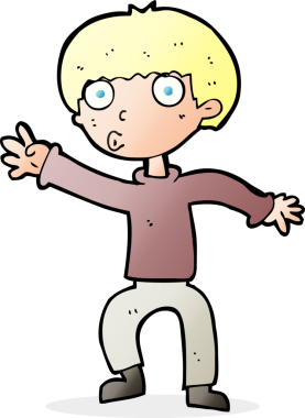 Çizgi filmci çocuk bir insan tarafından çizilmiş uyarı sallıyor.