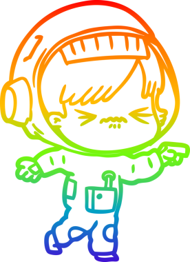 Gökkuşağı gradyan çizgi çizimi bir insan tarafından çizilmiş astronot bir kadın.