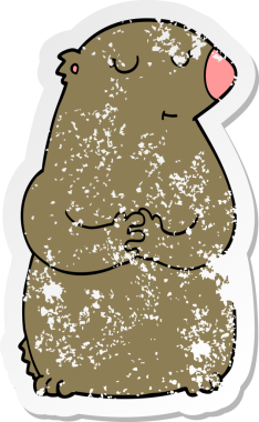 Bir insan tarafından çizilmiş şirin bir ayının sıkıntılı çıkartması.