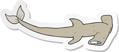 Bir insan tarafından çizilmiş karikatür çekiç başlı köpekbalığı etiketi.