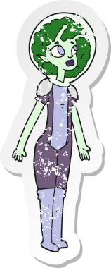 Bir insan tarafından çizilmiş uzaylı bir uzay kızının gerilimli çıkartması.