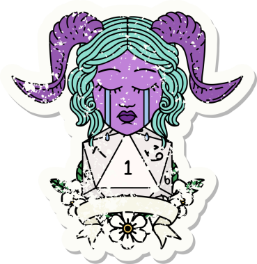 Retro Dövme Tarzı Ağlama Yüzü Doğal 1 D20 Dice ile Bir insan tarafından çizilmiş