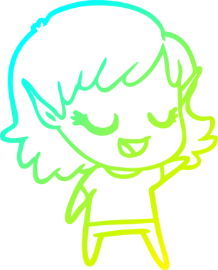 Bir insan tarafından çizilmiş mutlu bir elf kızı çizimi.