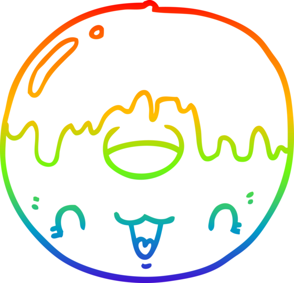 Gökkuşağı gradyan çizgisi bir insan tarafından çizilmiş şirin bir çizgi film donutu