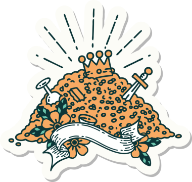 Bir insan tarafından çizilmiş dövme stili altın yığını.