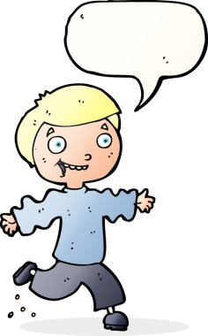 Bir insan tarafından çizilmiş konuşma balonu olan heyecanlı bir çocuk.
