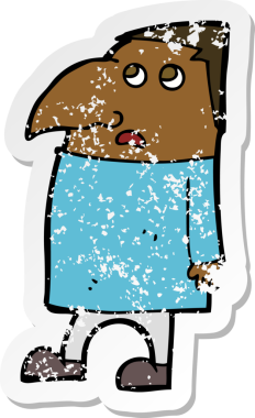 Bir insan tarafından çizilmiş endişeli bir çizgi filmin gerilimli çıkartması.