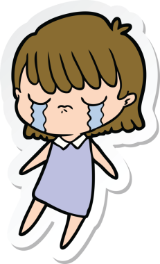 Bir insan tarafından çizilmiş, ağlayan bir karikatür kadının çıkartması.