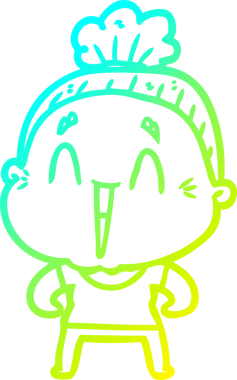 Bir insan tarafından çizilmiş, mutlu, yaşlı bir kadının çizdiği soğuk çizgi.