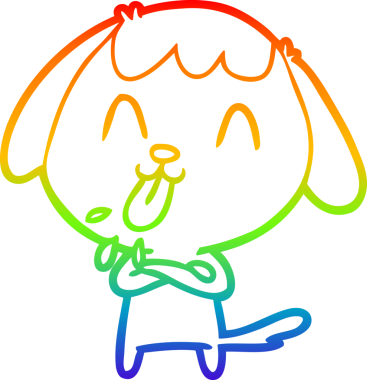 Gökkuşağı gradyan çizimi. Bir insan tarafından çizilmiş şirin bir köpek çizimi.