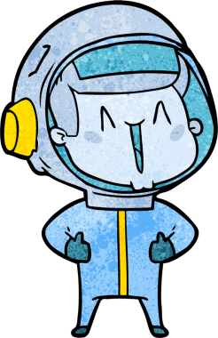 Bir insan tarafından çizilmiş mutlu astronot çizgi filmi.