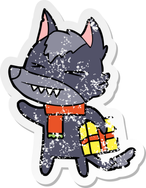 Bir insan tarafından çizilmiş kızgın bir Noel Kurdu çizgi filminin sıkıntılı çıkartması.