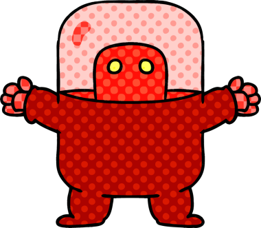 Bir insan tarafından çizilmiş takım elbiseli bir uzaylının el çizimi karikatürü.