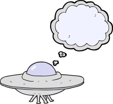 Bir insan tarafından çizilmiş serbest çizim balon karikatür uçan daire.