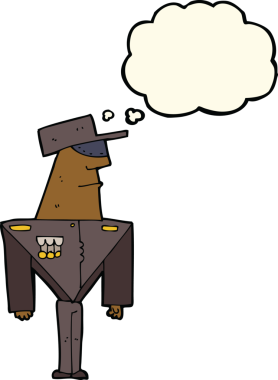 Bir insan tarafından çizilmiş düşünce balonlu çizgi film bekçisi.