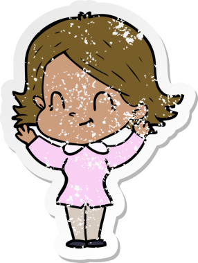 Bir insan tarafından çizilmiş, karikatür dostu bir kızın sıkıntılı çıkartması.