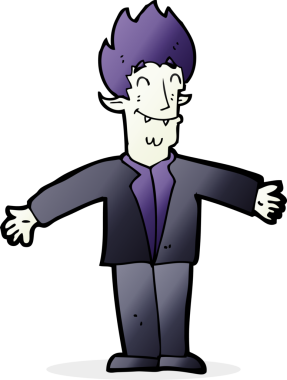 Bir insan tarafından çizilmiş mutlu vampir çizgi filmi.