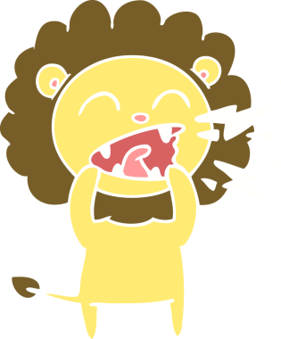 Düz renkli karikatür kükreyen aslan bir insan tarafından çizilmiş.