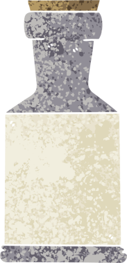 Bir insan tarafından çizilmiş retro illüstrasyon tarzı tuhaf karikatür iksir şişesi.