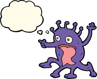 Bir insan tarafından çizilmiş düşünce baloncuğu olan garip bir uzaylı çizgi filmi.