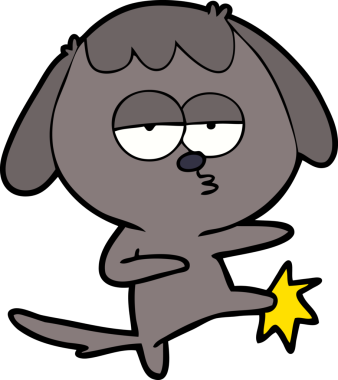 Bir insan tarafından çizilmiş sıkıcı köpek tekme bacağı çizgi filmi.