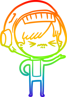 Gökkuşağı gradyan çizgi çizimi bir insan tarafından çizilmiş astronot bir kadın.