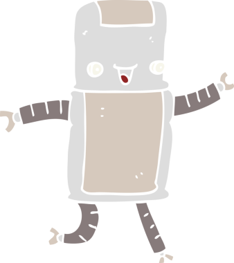 Bir insan tarafından çizilmiş düz renkli çizgi film robotu