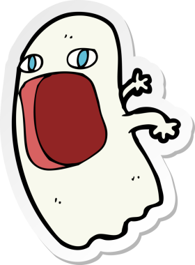 Bir insan tarafından çizilmiş komik bir hayaletin çıkartması.