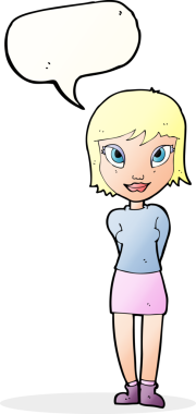 Bir insan tarafından çizilmiş konuşma balonu olan güzel bir kız.