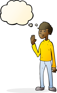 Bir insan tarafından çizilmiş düşünce baloncuğu olan bir çizgi film adamı.