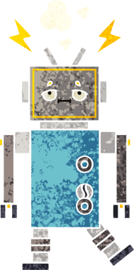 Bir insan tarafından çizilmiş arızalı bir robotun retro çizim tarzı karikatürü