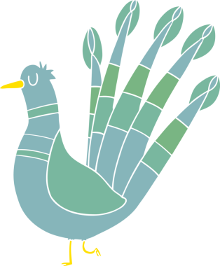 Bir insan tarafından çizilmiş düz renkli tavus kuşu