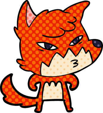 Bir insan tarafından çizilmiş akıllı çizgi film tilkisi.