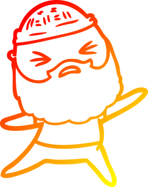 Bir insan tarafından çizilmiş sakallı bir çizgi film karakteri.