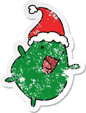 Bir insan tarafından çizilmiş kawaii fasulyesinin sıkıntılı Noel çıkartması.