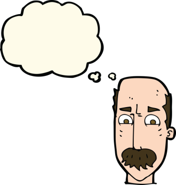 Bir insan tarafından çizilmiş düşünce baloncuğu olan yaşlı bir adam.