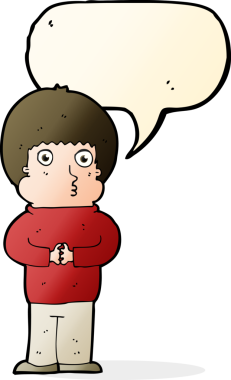 bir insan tarafından çizilmiş konuşma balonu olan utangaç çocuk.