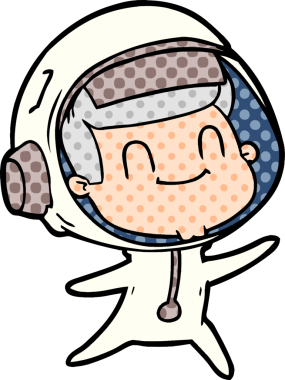 Bir insan tarafından çizilmiş mutlu astronot çizgi filmi.