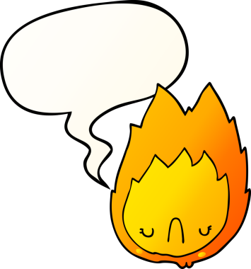 bir insan tarafından çizilmiş yumuşak eğimli konuşma baloncuklu karikatür mutsuz alev