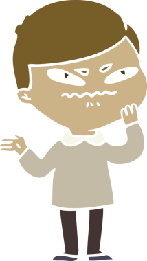 Bir insan tarafından çizilmiş düz renkli karikatür.