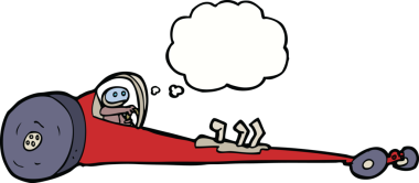 Bir insan tarafından çizilmiş düşünce balonlu çizgi film yarışçısı.