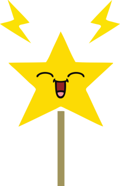 Bir insan tarafından çizilmiş sihirli değneğin düz renkli retro karikatürü