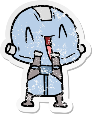 Bir insan tarafından çizilmiş karikatür robotunun sıkıntılı çıkartması.