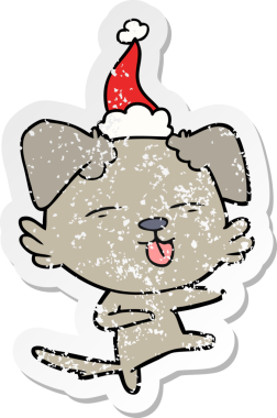 Bir insanın çizdiği Noel Baba şapkasıyla dans eden bir köpeğin el yazısı.