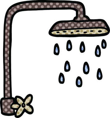 Bir insan tarafından çizilmiş çizgi roman tarzı duş başlığı.