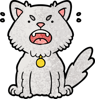 Bir insan tarafından çizilmiş kızgın kedi çizgi filmi.