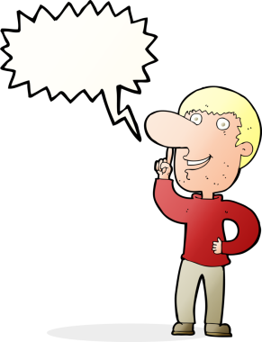 Bir insan tarafından çizilmiş konuşma baloncuğu fikri olan bir çizgi film adamı.