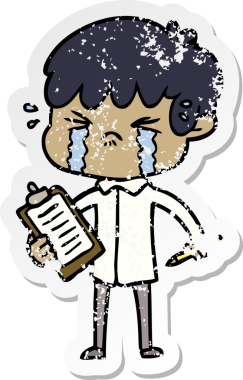 Bir insan tarafından çizilmiş, ağlayan bir çizgi film çocuğunun sıkıntılı çıkartması.