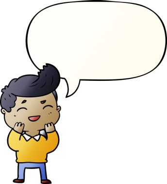 Çizgi filmci, bir insan tarafından çizilmiş yumuşak bir dille konuşma baloncuğuyla gülüyor.